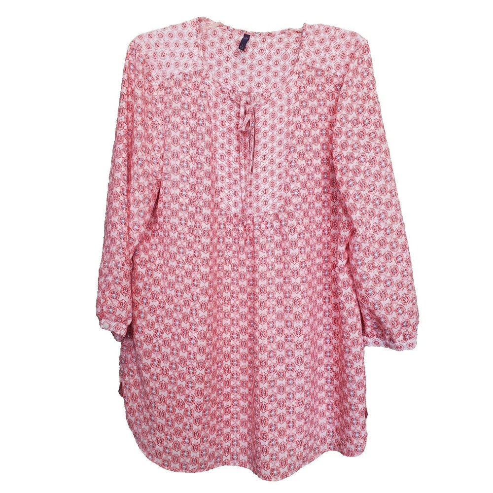 NYDJ Tie-Neck Geo Print 3/4 Sleeve Peasant Tunic Size Large